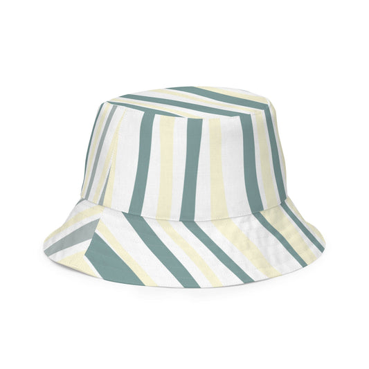 Reversible Bucket Hat Green Yellow Geometric Lines