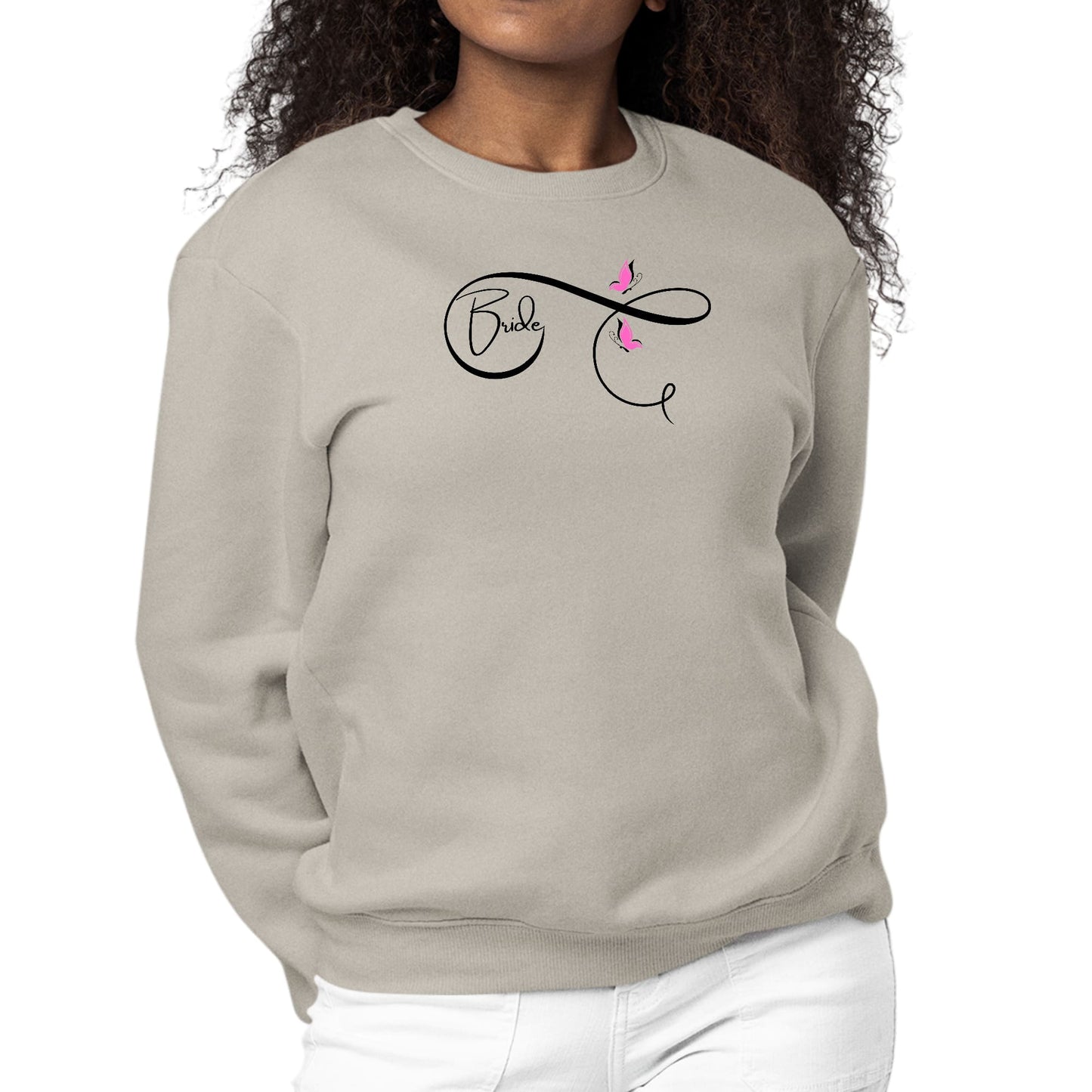 Womens Graphic Sweatshirt Bride - Wedding Bridal Pink Butterfly