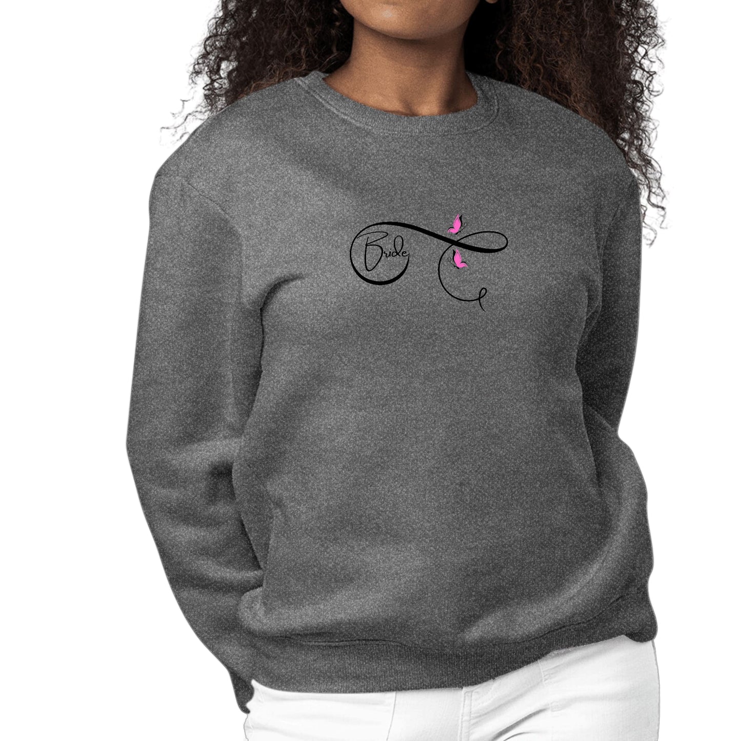 Womens Graphic Sweatshirt Bride - Wedding Bridal Pink Butterfly