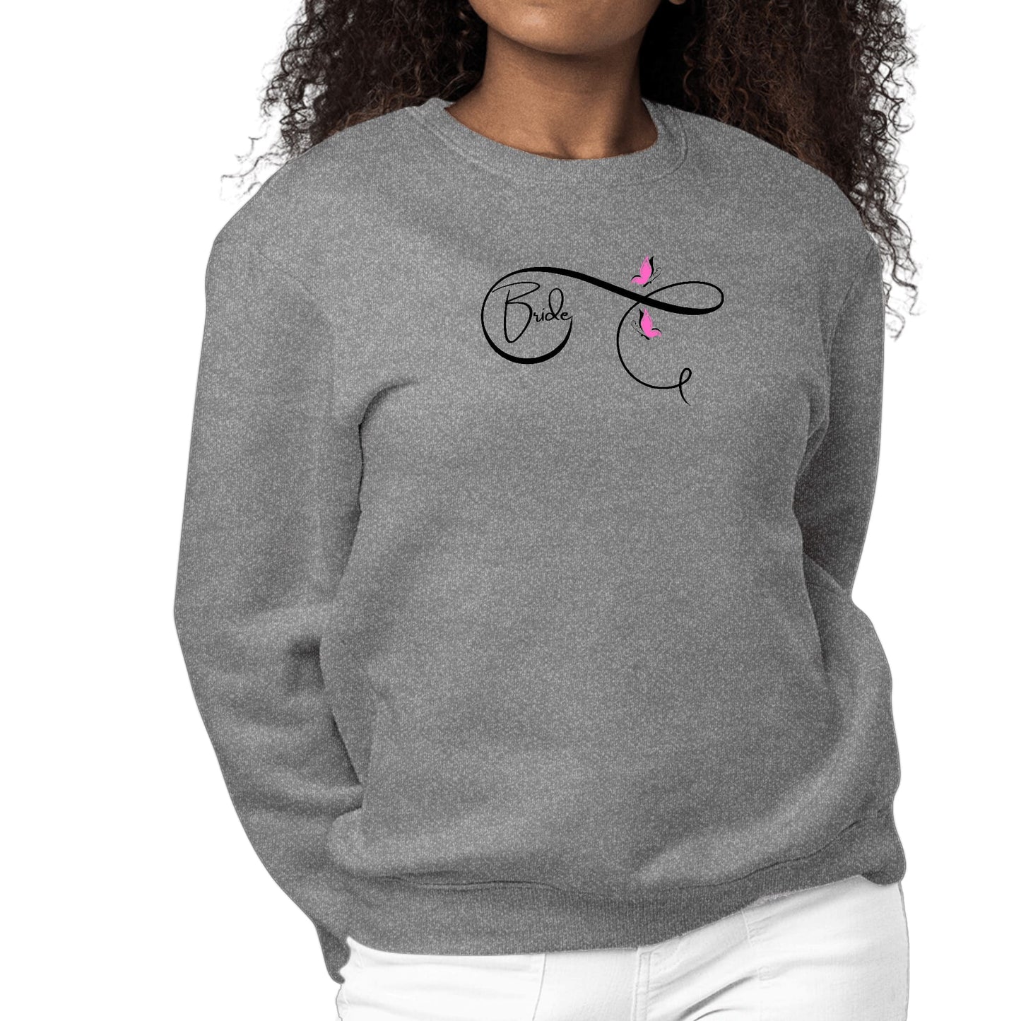 Womens Graphic Sweatshirt Bride - Wedding Bridal Pink Butterfly