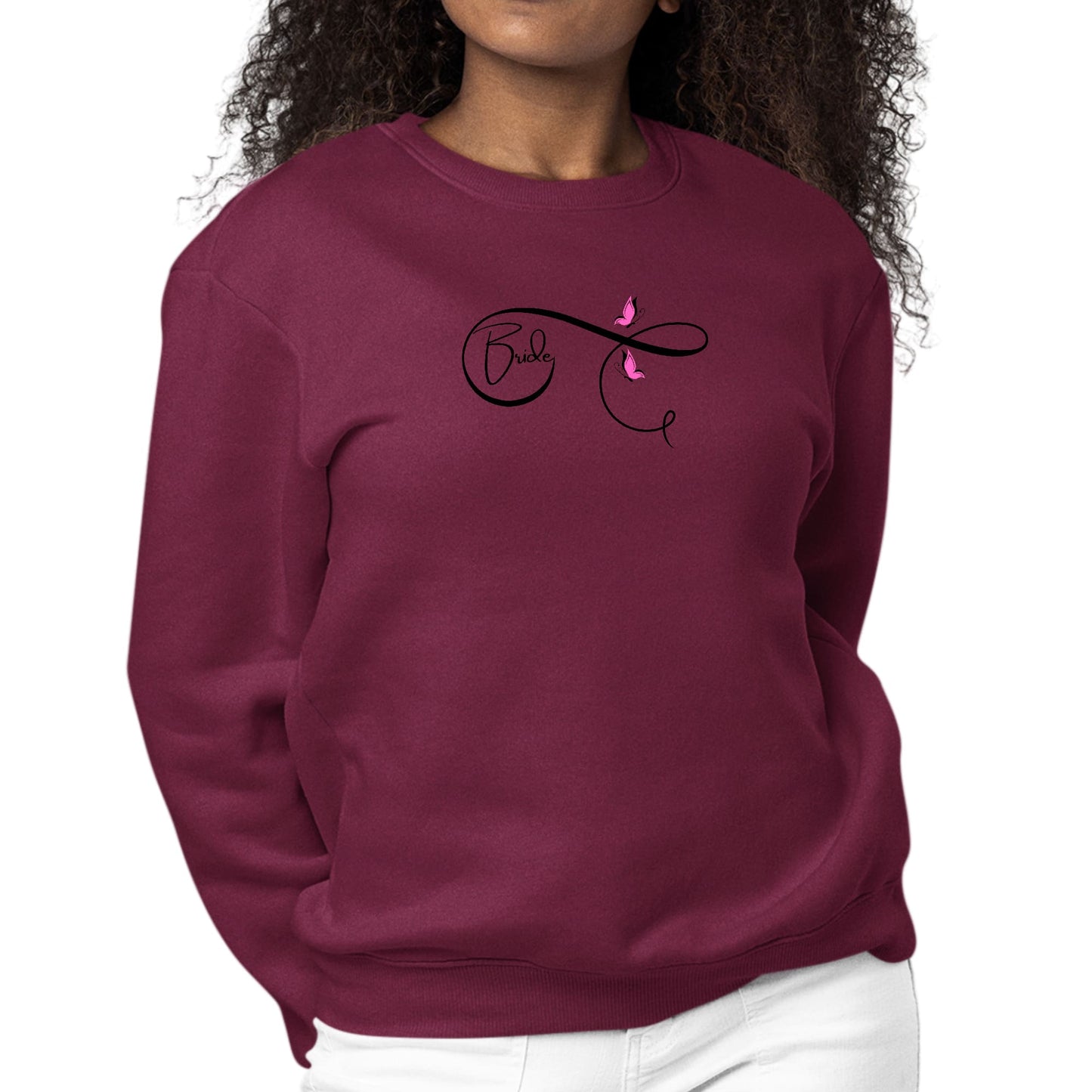 Womens Graphic Sweatshirt Bride - Wedding Bridal Pink Butterfly