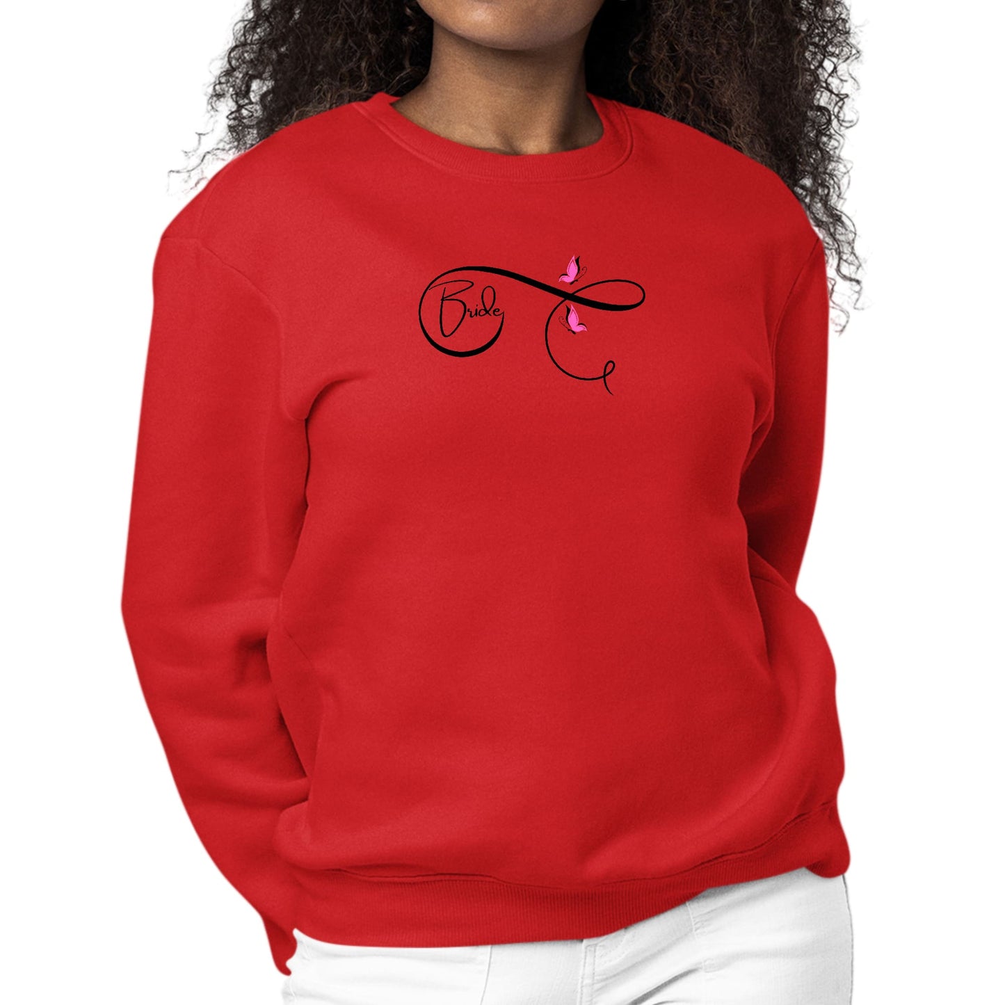 Womens Graphic Sweatshirt Bride - Wedding Bridal Pink Butterfly