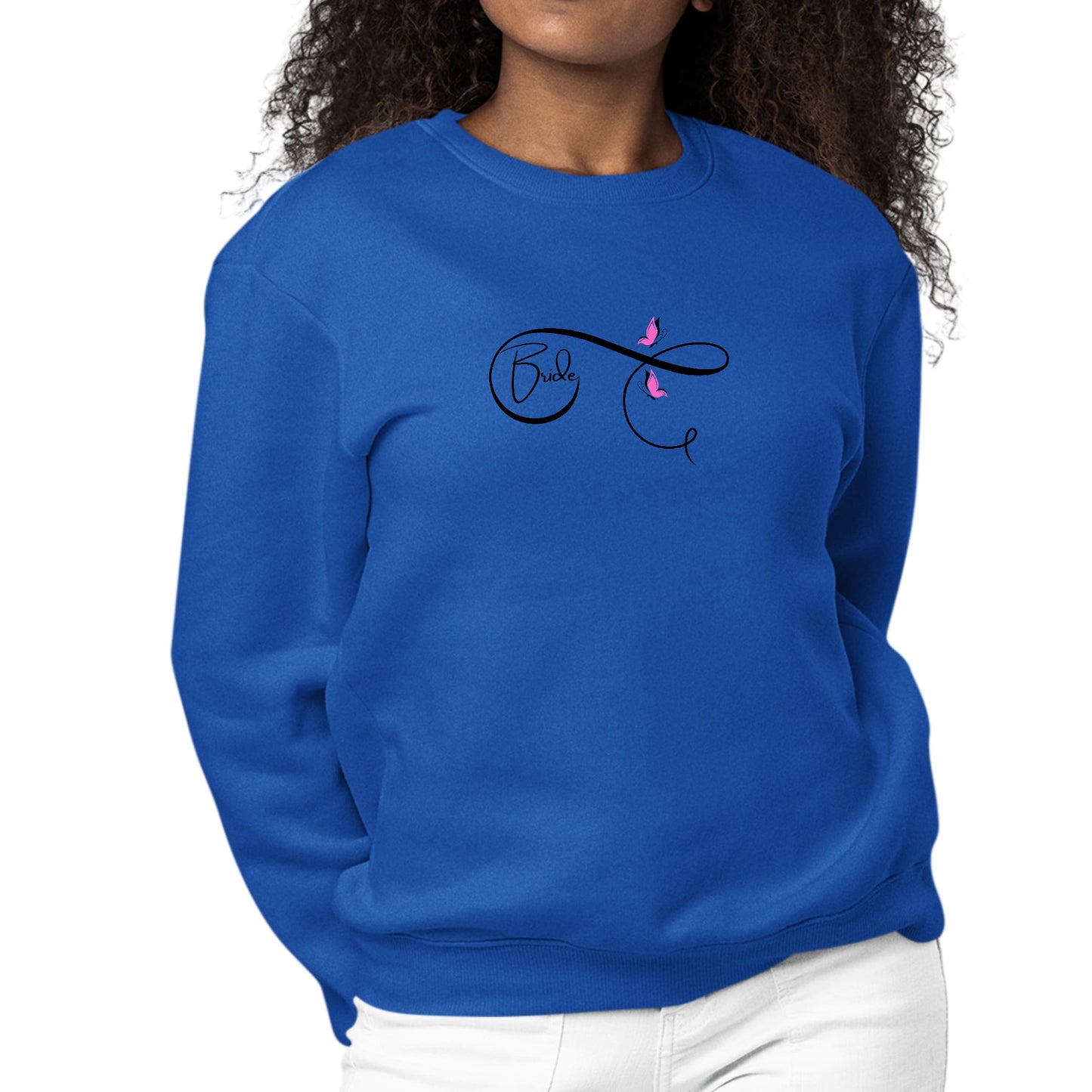 Womens Graphic Sweatshirt Bride - Wedding Bridal Pink Butterfly