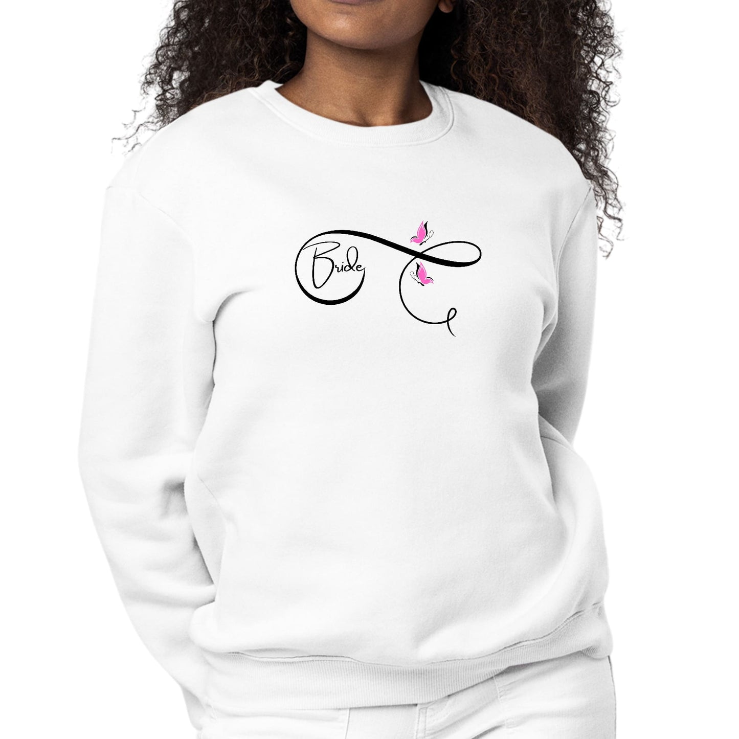Womens Graphic Sweatshirt Bride - Wedding Bridal Pink Butterfly