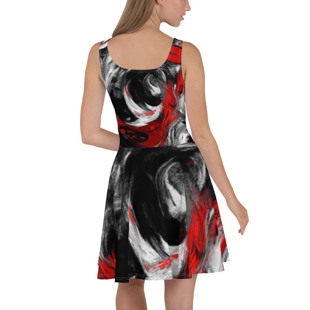Womens Skater Dress - Decorative Black Red White Abstract Seamless