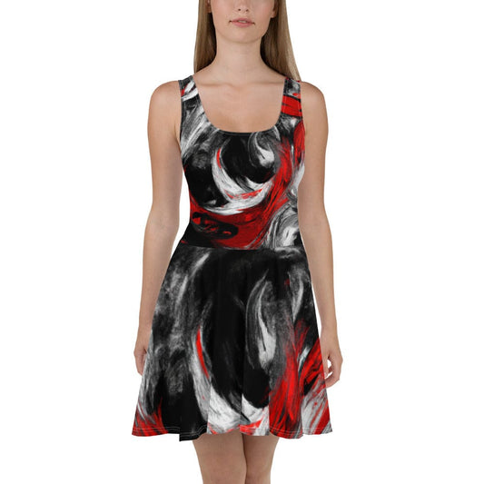 Womens Skater Dress - Decorative Black Red White Abstract Seamless